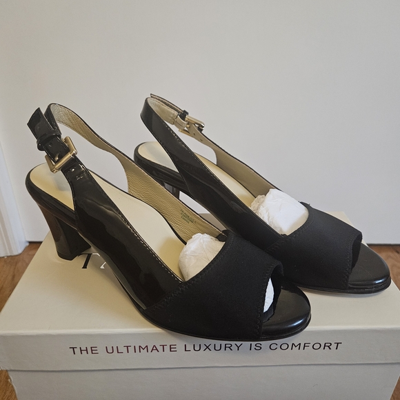 Taryn Rose Shoes - Taryn Rose Black Peep-Toe Slingback Heels